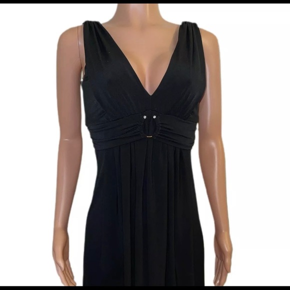 black o-ring v-neck a-line dress Mini Glam Party 4 - Picture 3 of 4